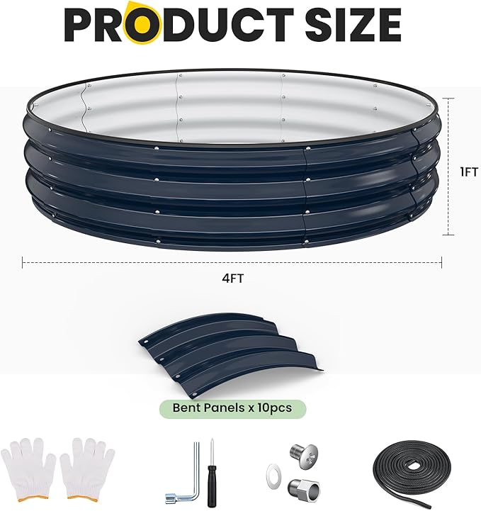 Galvanized Raised Garden Bed 4×4×1 FT, Round Metal Raised Garden Bed Outdoor Planter Box with Open Bottom, Rust-Resistant Steel Garden Bed for Vegetables Herbs Flowers, Easy Assembly