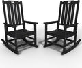 Oversized Rocking Chair Set of 2, Outdoor Rocking Chair for Adults, All Weather Resistant Porch Rocker for Lawn Garden, Black