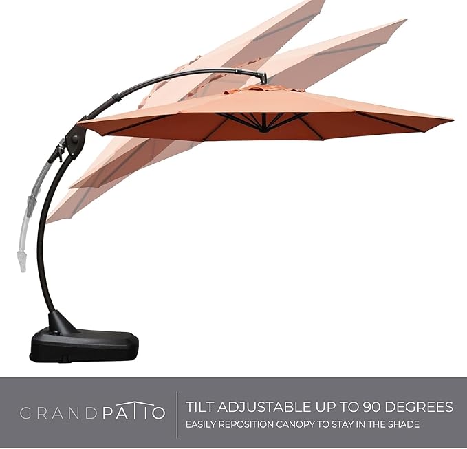Grand patio 12FT Sunbrella Cantilever Round Umbrella Outdoor Round Aluminum Offset Umbrella with Base Included for Garden, Backyard, Pool (Spectrum Cayenne, 12 FT-SUNBRELLA)
