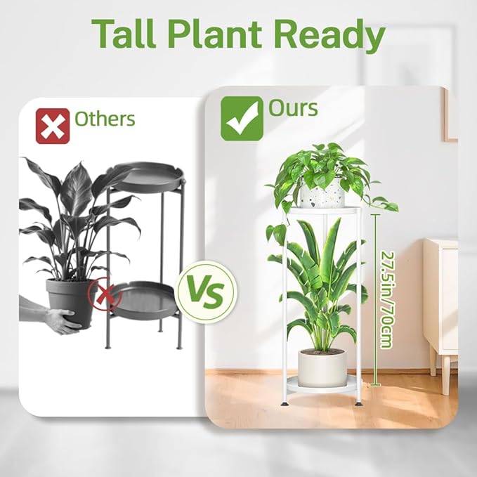 iDavosic.ly 2 Tier Corner Plant Stand Indoor, Tall Vertical Metal Flower Heavy Duty Pot Holder Shelf Outdoor for Patio Porch Living Room, White - Round