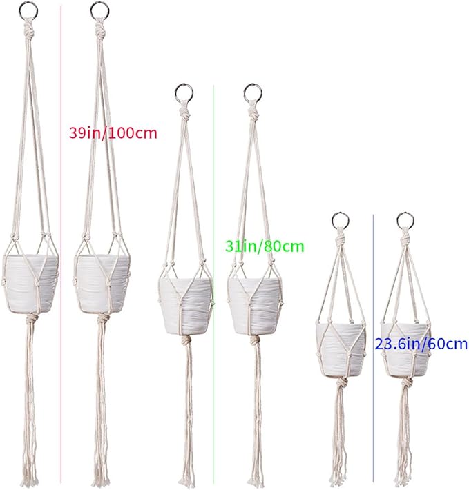6 Pack Macrame Plant Hanger, Indoor Hanging Plants Holder, 3 Sizes 39"/31"/23", Outdoor Boho Home Decor Hanging Baskets, (POTS NOT Included)
