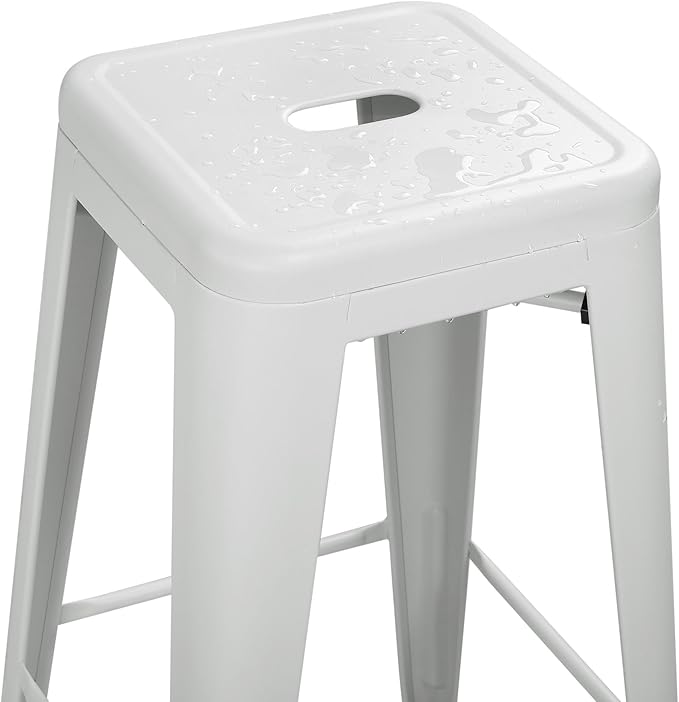 Yaheetech 30 Inch Metal Bar Stools Set of 4, Bar Height Backless Bartools, Industrial Stackable Bar Chairs with Footrest for Kitchen/Dining Room/Bistro/Patio, White