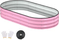Raised Garden Bed, 6x3x1ft Galvanized Outdoor Planter Beds with Safety Edging and Gloves, Oval Metal Planter Box for Gardening Vegetables Flowers Herb-Blossom Pink