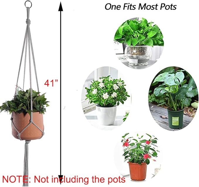 ELANE 6PCS Macrame Plant Hanger Indoor Hanging Planter Basket Decorative Tassels Flower Pot Holder for Indoor Outdoor Home Decor(6Pcs Grey)