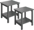 GarveeLife Outdoor Side Table 2-Tier, 18 in HDPE All Weather Resistant Patio Side Tables for Outside, End Table for Patio Pool Deck Indoor Backyard, Grey-2Pcs