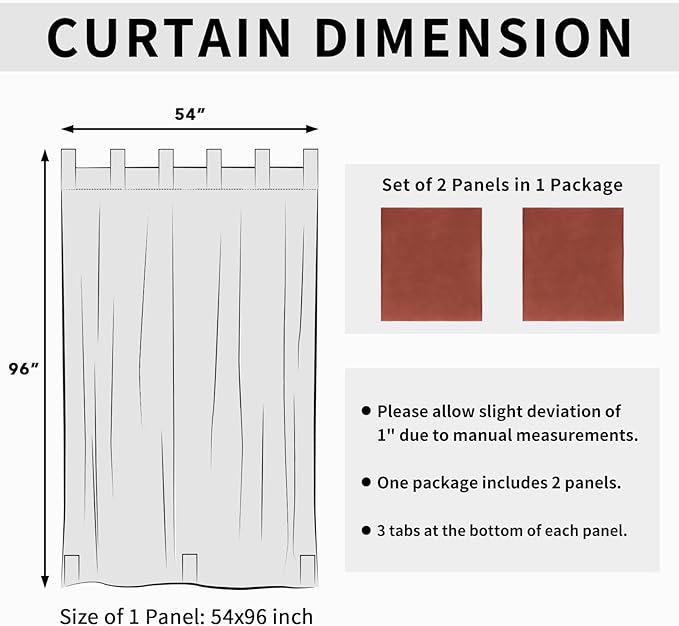 Easy-Going Outdoor Patio Curtains Detachable Tab Top Windproof Weatherproof Curtain for Cabana, Porch, Pergola and Gazebo, Tab Bottom Drape, 2 Panels, 54W x 96L inch, Terra Red