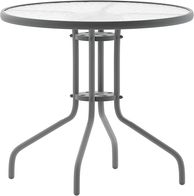 Flash Furniture Bellamy 31.5'' Round Indoor/Outdoor Tempered Glass Metal Frame Side Table, Silver