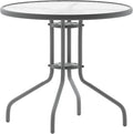 Flash Furniture Bellamy 31.5'' Round Indoor/Outdoor Tempered Glass Metal Frame Side Table, Silver