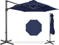 Best Choice Products 10ft Offset Cantilever Hanging Market Patio Umbrella, Smooth 360° Rotation, 8 Sturdy Ribs, Easy Adjustment - Navy Blue
