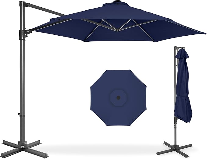Best Choice Products 10ft Offset Cantilever Hanging Market Patio Umbrella, Smooth 360° Rotation, 8 Sturdy Ribs, Easy Adjustment - Navy Blue