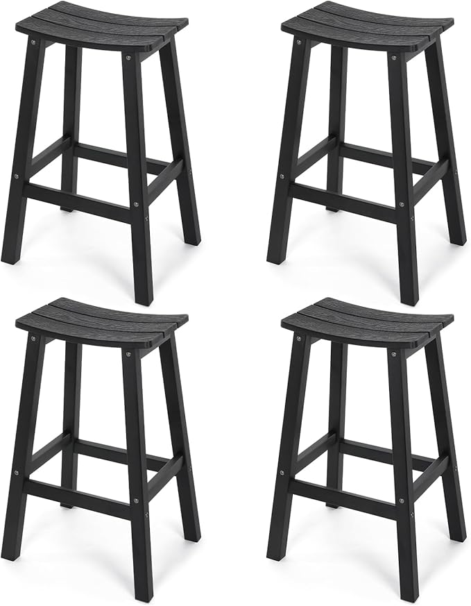 Stoog All-Weather Bar Stools Set of 4, 28" Height Outdoor Bar Stools, Low Maintenance, for Patio, Deck, Kitchen Counter, and Garden, Black