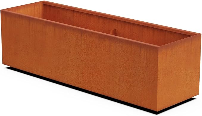 Plantercraft Large Rectangular Planter for Outdoor Plants - 60x18x18 Inch Corten Steel Planter Box | Extra Large Metal Planter for Patios & Landscapes | Heavy Duty Raised Garden Bed