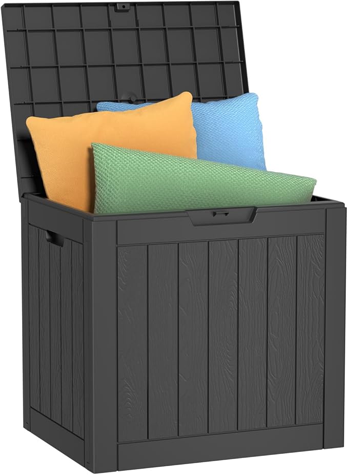 36 Gallon Outdoor Deck Box, Lockable Waterproof Outdoor Storage Boxes For Garden Tools,Indoor Cushions,Accessories Outside Storage Resin Weatherproof Container(Black)