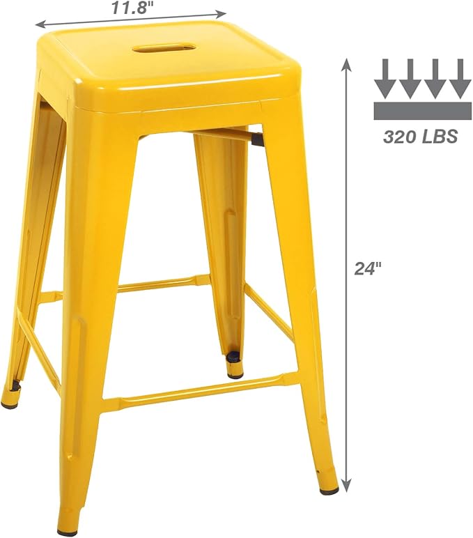 Devoko Metal Bar Stools 24" Indoor Outdoor Stackable Barstools Modern Style Industrial Vintage Counter Bar Stools Set of 4 (24 inch, Yellow)