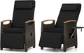 RELAX4LIFE Rattan Outdoor Recliner Chair - Wicker Chaise Lounge Chair w/Adjustable Back & Footrest, Acacia Wood Armrests, Flip Side Table, Cushion, Reclining Patio Chair for Pool Yard (2, Black)