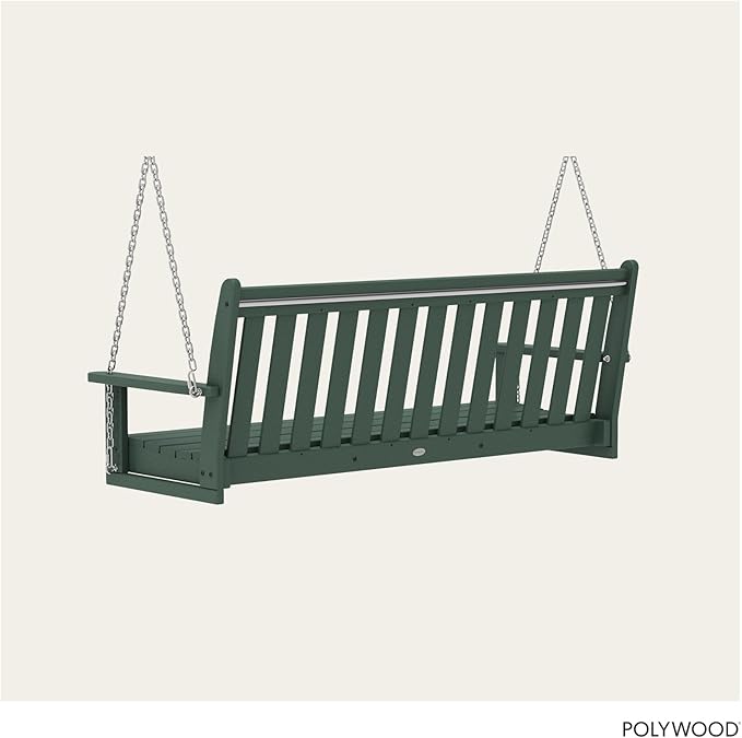 POLYWOOD Vineyard 5-Foot Porch Swing, Heavy Duty HDPE Outdoor Hanging Bench, Patio Swing for Adults Kids, Deck Garden Furniture, Green
