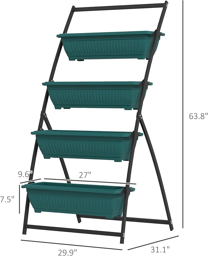 Outsunny Raised Garden Bed, 4 Tier Vertical Garden Planter Set, 4 Outdoor Planter Boxes with Stand, Self Draining Design Elevated Garden for Vegetable, Flowers & Herbs, Green