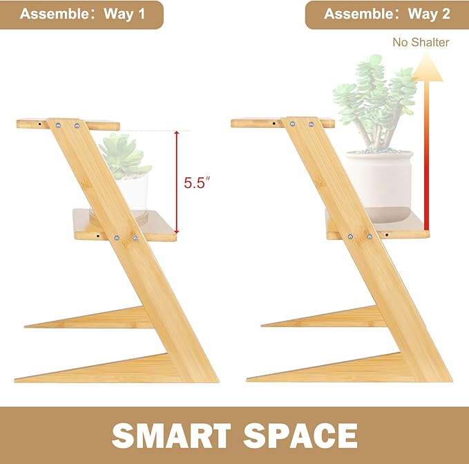 3 Tier Table Top Countertop Small Plant Stand with Shelf Adjustable, Bamboo Wooden Desk Plants Succulent Stand, Office Flower Pot Holder Rack ,Cup Cake Stand, Kitchen Spice Rack