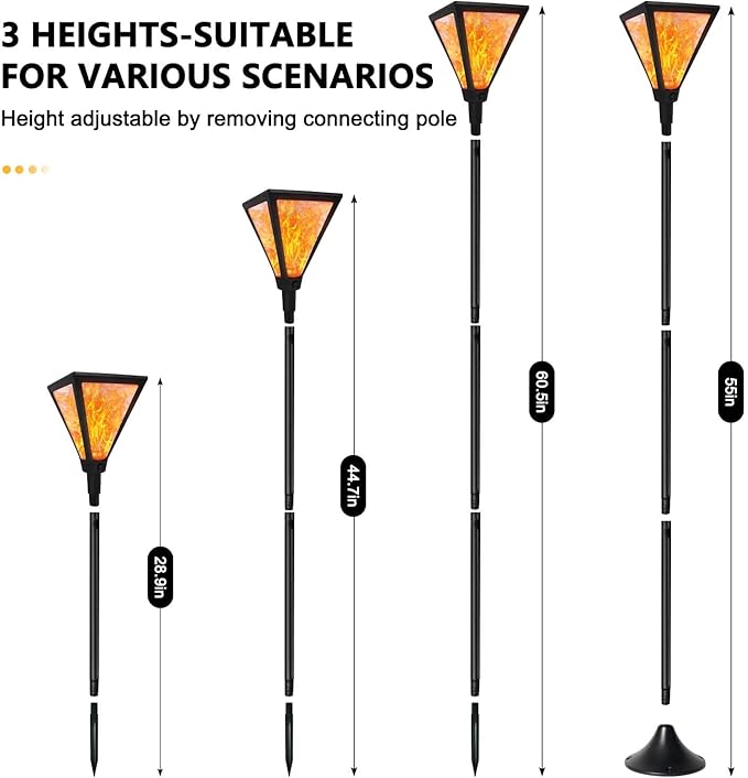 Upgraded Extra-Tall Solar Lights Outdoor, 2 Pack Flickering Flame Solar Torch Lights with 61"Tall & Super Larger Size, Solar Flame Lights Waterproof Tiki Torches for Outside Garden Patio Yard Pathway