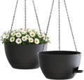 2 Pack 10 Inch Self Watering Hanging Planters for Indoor Plants, Large Black Plastic Hanging Pots with Chains for Outdoor Patio Garden Home Decor (Black)