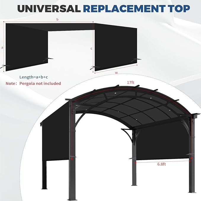 Universal Waterproof Pergola Canopy Shade Cover Replacement - 17'x6.8' Outdoor Sun Shades Canopy Top for Patio Gazebo Deck Balcony Porch, Cover Only (Black)