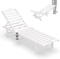 SERWALL Outdoor Chaise Lounge Chair, Pool Lounge Chair with 5 Positions Adjustable Backrest, HDPE Lounger with Rolling Wheels & Cup Holder for Poolside, Beach, Garden, White