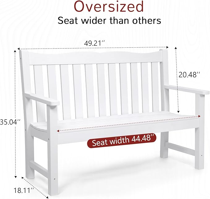 Stoog Outdoor Benches Set of 2, All-Weather HIPS Plastic Garden Bench with 800lb Capacity, Never Fade or Rot, Used for Patio, Porch, Backyard and Park, White