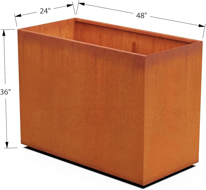 Plantercraft Large Rectangular Planters for Outdoor Plants 48x24x36 Inch | Extra Large Corten Steel Planters for Patios and Privacy Screens | Heavy Duty Metal Planter Rectangle, Fully Assembled