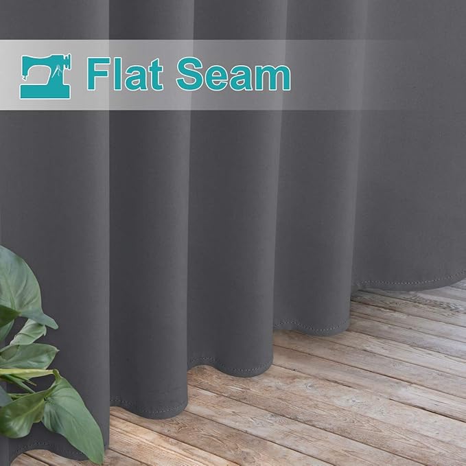 NICETOWN 2 Panels=104" Width Patio Curtains Outdoor Waterproof Extra Long 108" Length, Self-Stick Tab Top Thermal Insulated Blackout Vertical Drape Window Treatment for Lawn & Garden, Grey