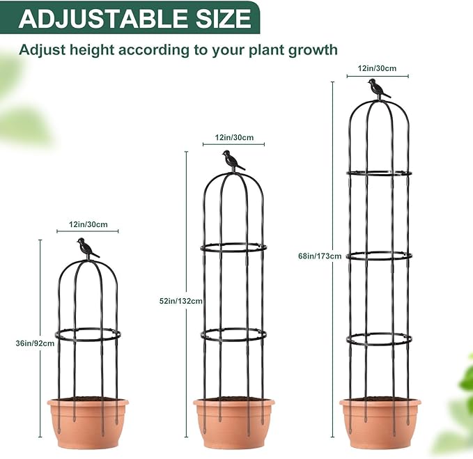 Garden Trellis for Climbing Plant Outdoor, 67" Tall Round Cucumber Trellis Plant Supports for Vines Flower Climbing Rose Clematis Vegetable Tomato Trellis, 1PC, Black