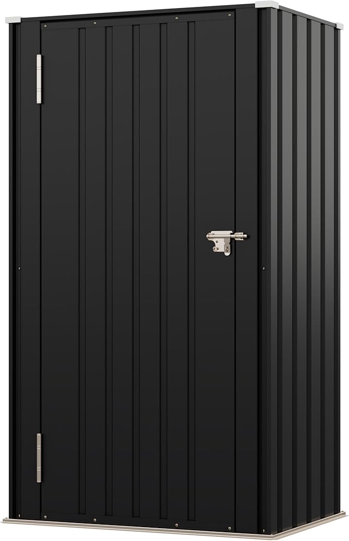 Devoko 22 Cuft Lockable Metal Storage Shed, Vertical Indoor Outdoor Tool Cabinet with Non-Adjustable Shelves for Patio Garden Backyard, Black