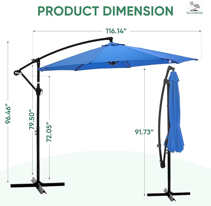 NEWBULIG 10FT Patio Umbrella, Offset Cantilever Outdoor Patio Table Umbrella, UV Protection, Fade Resistant Fabric, Easy Tilt Adjustment for Pool, Deck, Garden, Backyard