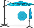Best Choice Products 10ft Solar LED Cantilever Patio Umbrella, 360-Degree Rotation Hanging Offset Market Outdoor Sun Shade for Backyard, Deck, Poolside w/Lights, Easy Tilt, Cross Base