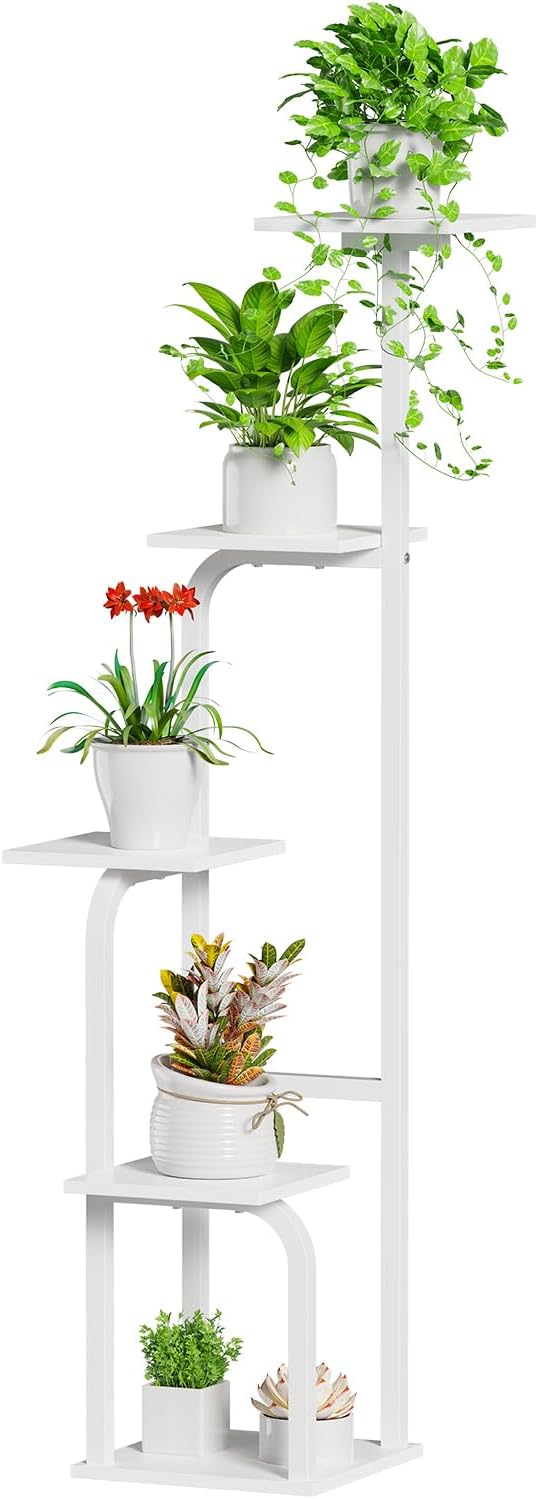 5 Tier Plant Stand Indoor, Plant Shelf for Multiple Plants, Flower Pot Holder Shelf, Planter Display Rack for Patio Garden Balcony Living Room Bedroom Decor, White