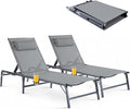 2 Pack Foldable Chaise Lounge Chair with Cup Holder, Assemble-Free Outdoor Lounge Chair with Detachable Pillow and 6 Adjustable Backrest, Patio Lounge Chair for Outside Poolside Beach Pool, Grey