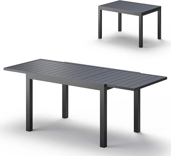 All-Aluminum Expandable Outdoor Patio Dining Table for 4-8 Person, All-Weather Rectangular Outdoor Table(48"-79") with Smooth Cilde Rails & Secure Locking Handle for Garden, Indoor, Gray