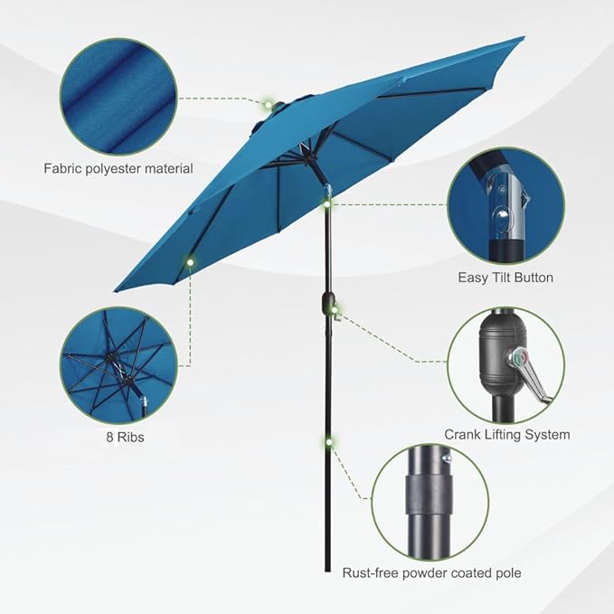 Backyard Expressions 9 ft. Patio Umbrella, Market Table Umbrella w/Tilt and Crank, 8 Ribs