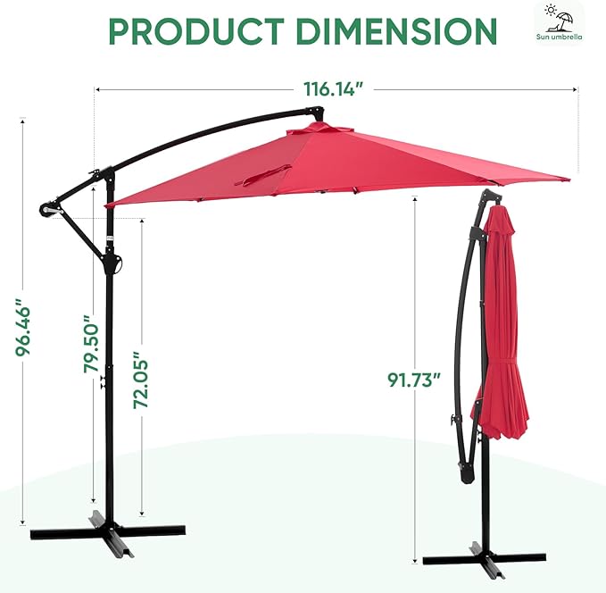 NEWBULIG 10FT Patio Umbrella, Offset Cantilever Outdoor Patio Table Umbrella, UV Protection, Fade Resistant Fabric, Easy Tilt Adjustment for Pool, Deck, Garden, Backyard