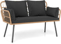 Tangkula Patio Wicker Loveseat, Outdoor Rattan 2-Seat Cushioned Sofa with Heavy Duty Metal Frame, for Backyard,Porch,Poolside (Black)