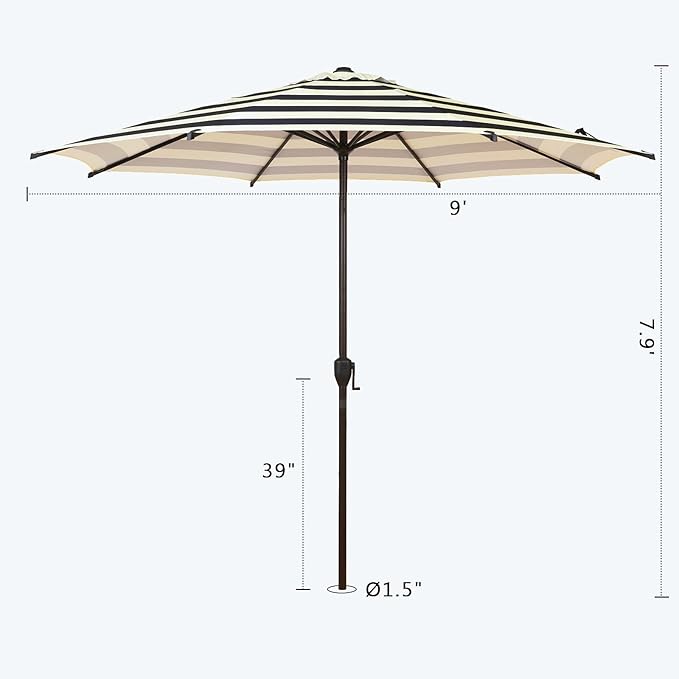 Abba Patio 9FT Lyon Outdoor Patio Umbrella Outdoor Table Umbrella with Push Button Tilt and Crank Market Umbrella 8 Sturdy Ribs UV Protection Waterproof for Garden Deck Backyard Pool, Black & Ivory