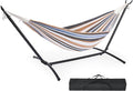 DUMOS Double Hammock with Space Saving Stand, Heavy Duty Steel Frame, Portable for Outside & Indoor Use, 450lbs Capacity, Easy Assembly, Carrying Bag Included, Beige
