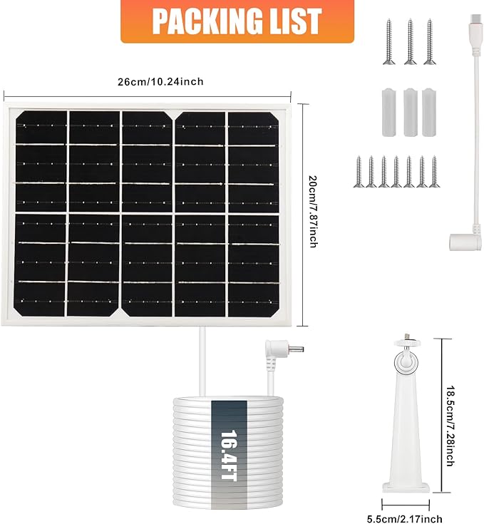 Solar Panel for Security Camera 2 in 1 Port 10W Ring Camera Solar Charger Compatible with Ring Spotlight & Stick Up Outdoor Cam Battery, IP65 Waterproof &16.4ft Long Cable with USB-C/DC Ports