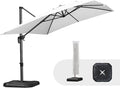 PURPLE LEAF 9'×11.5' Cantilever Patio Umbrella with Base Rectangle Offset Outdoor Umbrella Cover with Zipper for Garden Deck Pool White