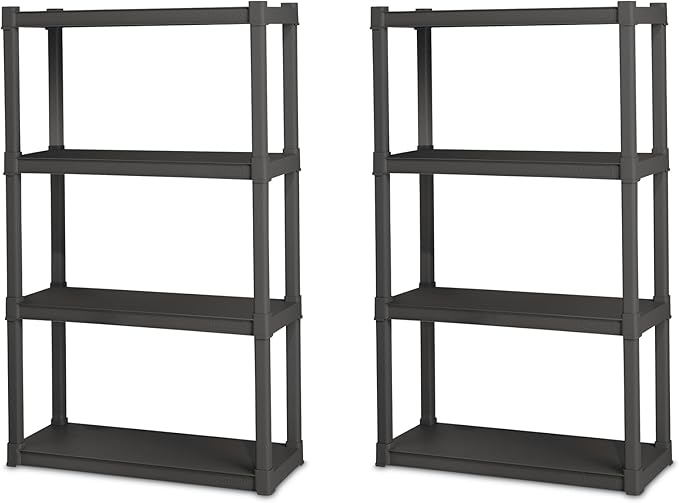 Sterilite 2-Pack 4 Shelf Unit, Heavy-Duty Shelving Storage and Utility Rack - Standing Plastic Organizer Shelves for Kitchen, Bathroom, and Garage