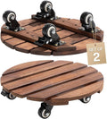 Idzo 2-Pack 14 Inch Acacia Wood Plant Caddy with Wheels – Heavy-Duty Plant Dolly with 264 Lbs Capacity, 360° Lockable Wheels for Large Plant Pots, Heavy Objects, Ideal for Indoor and Outdoor Use