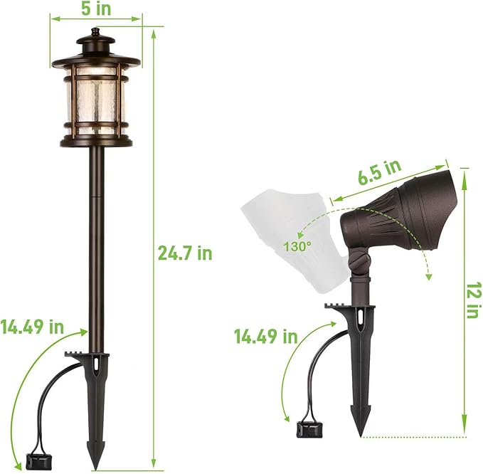 hykolity 8 Pack Low Voltage LED Landscape Kits, 12V-24V Pathway Flood Light Kits, 10W 390LM and 3.4W 155LM Wired for Outdoor Yard Lawn, Die-cast Aluminum, 50W and 30W Equivalent