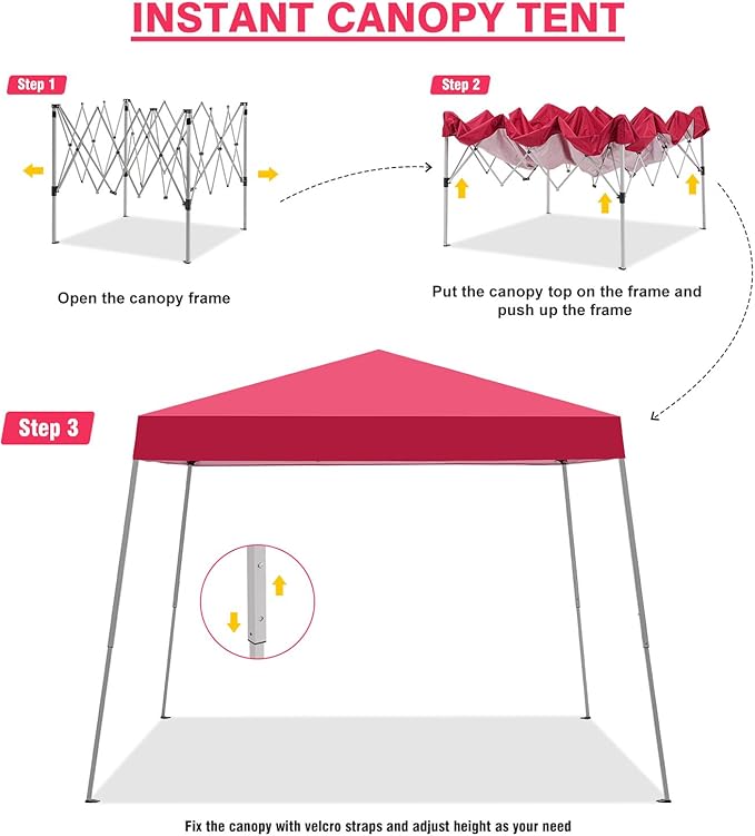 Canopy Tent, 10X10 FT Pop Up Canopy Outdoor Instant Tent Slant Legs with Carrying Bag, Portable Gazebo Shelter for Patio Deck Garden and Beach - 8X8 FT Canopy Cover (Red)