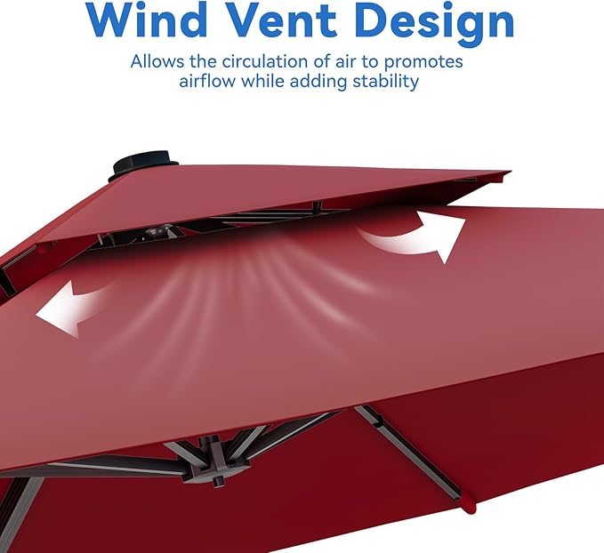 10x13FT Cantilever Outdoor Patio Umbrellas，Double Top Large Rectangle Umbrella Heavy Duty 360°Rotation Offset Outdoor Sun Shade Umbrella for Garden Deck Pool Backyard Patio, Red