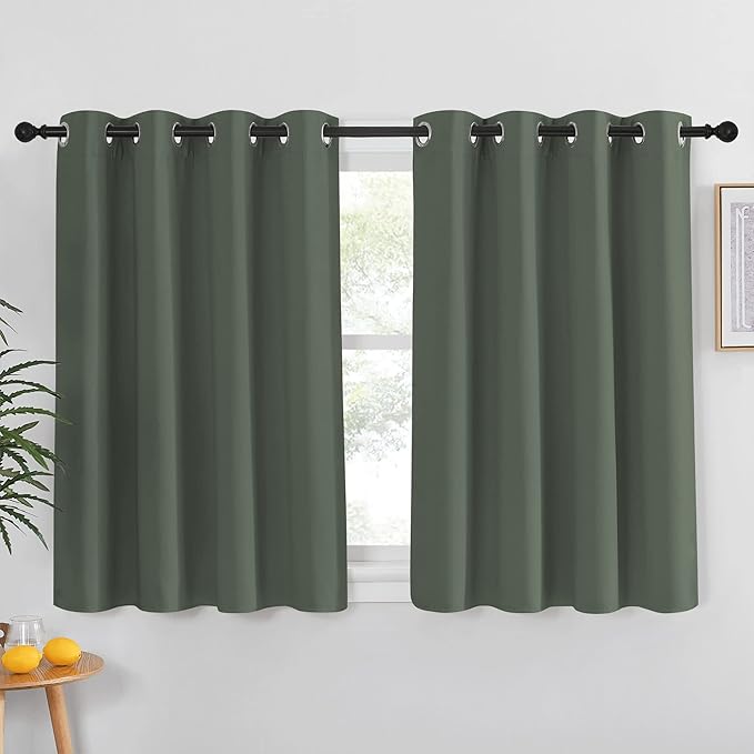 NICETOWN Blackout Cafe Curtain 45 inches Long - Grommet Thermal Insulated Sound Reducing Room Darkening Window Treatment for Kitchen/Bedroom (Dark Mallard, 1 Panel, W52 x L45)