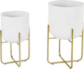 Deco 79 Metal Indoor Outdoor Planter Large Planter Pot with Removable Gold Stand, Set of 2 Planters 16", 13"H, White